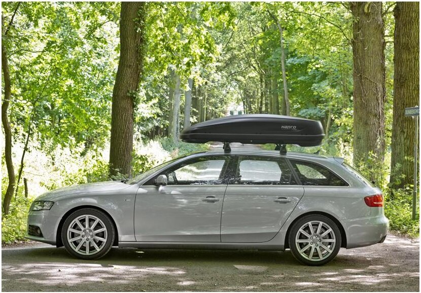 Dakkoffer Hapro Traxer 6.6 Antraciet + dakdragers Audi A4 Allroad (B9) vanaf 2017 voor gesloten dakrail