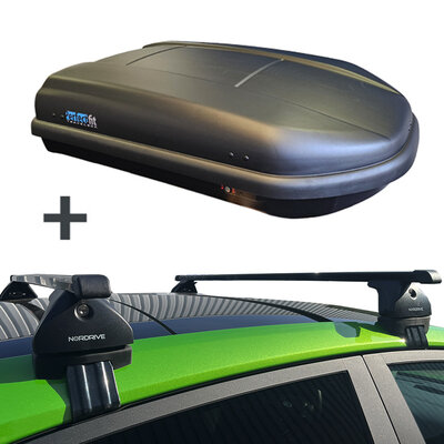 PerfectFit dakkoffer 400 liter + Nordrive dakdragers Audi A4 4 deurs sedan 11/2007 t/m 10/2015