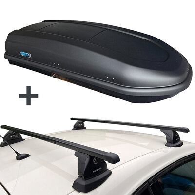 PerfectFit dakkoffer 440 liter + Nordrive dakdragers BMW 4-Serie Grand Coupe 04/2014 t/m 12/2020