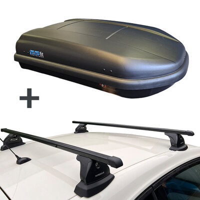 PerfectFit dakkoffer 400 liter + Nordrive dakdragers BMW 1-Serie 5 deurs hatchback 09/2004 t/m 08/2011
