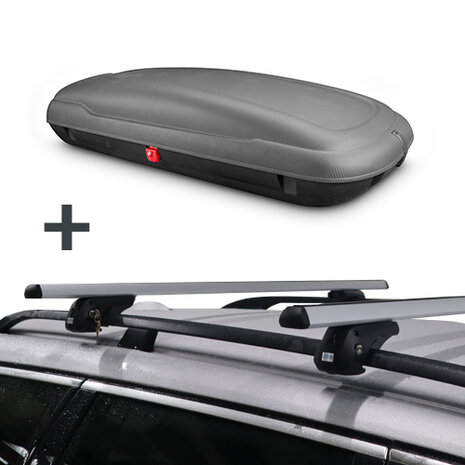 Dakkoffer ArtPlast 400 liter antraciet/carbon + dakdragers PerfectFit Jaguar X-Type Stationwagon 2003 t/m 2009