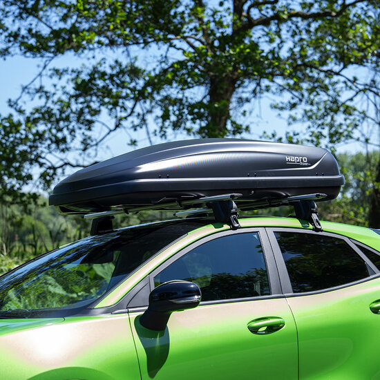 Dakkoffer Hapro Traxer 6.6 Antraciet + dakdragers Opel Grandland X vanaf 2017 voor gesloten dakrail