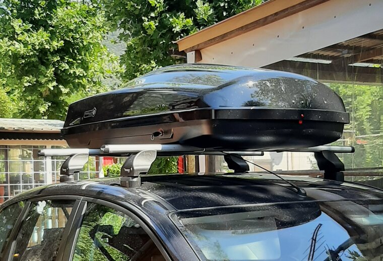 Modula dakkoffer Ciao 430 liter + Nordrive dakdragers Range Rover Evoque 04/2011 t/m 12/2018