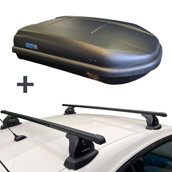 PerfectFit dakkoffer 400 liter + Nordrive dakdragers Mazda 3 4 deurs sedan 01/2004 t/m 10/2010