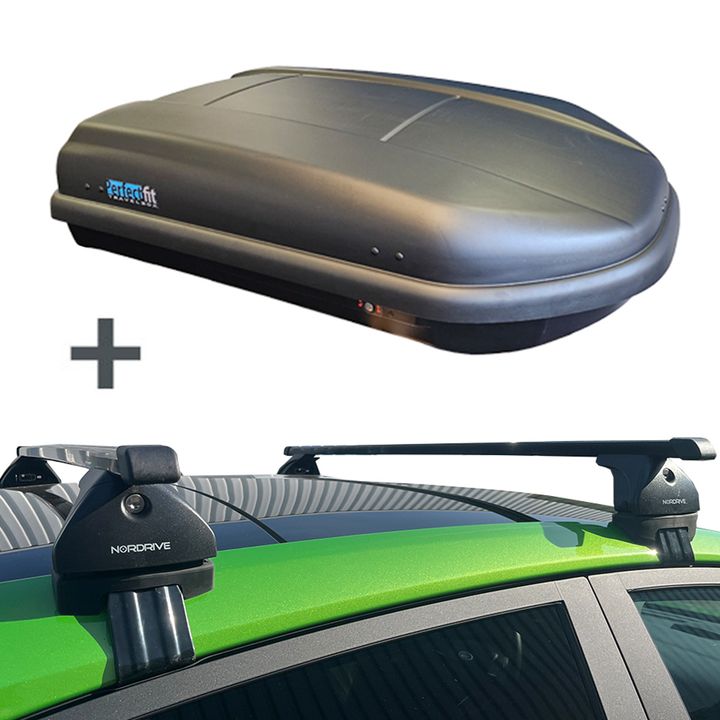 PerfectFit dakkoffer 400 liter + Nordrive dakdragers Audi A1 3 deurs hatchback 09/2010 t/m 10/2018